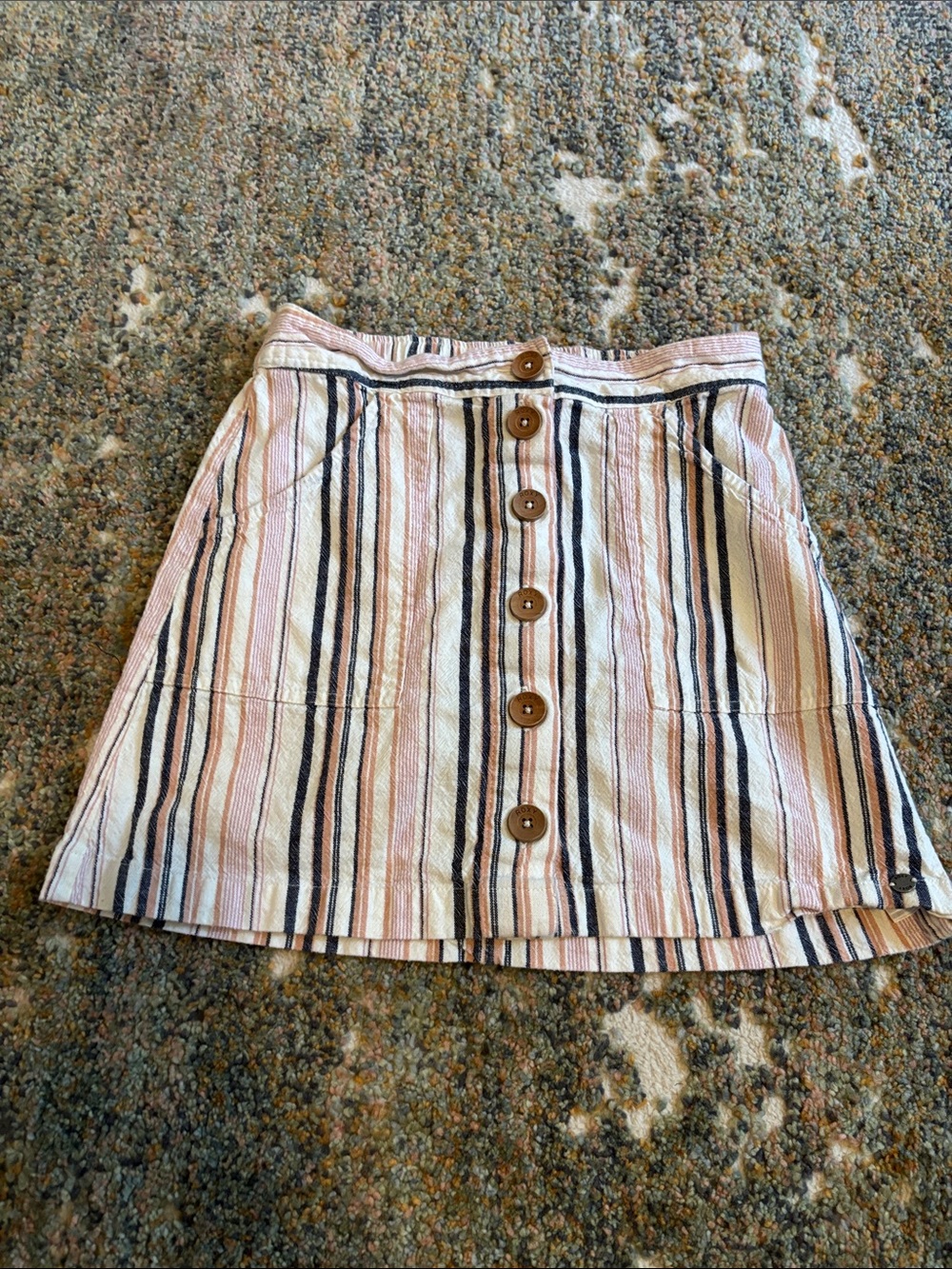Roxy Striped Button-Front Mini Skirt in Pink, Navy, Cream